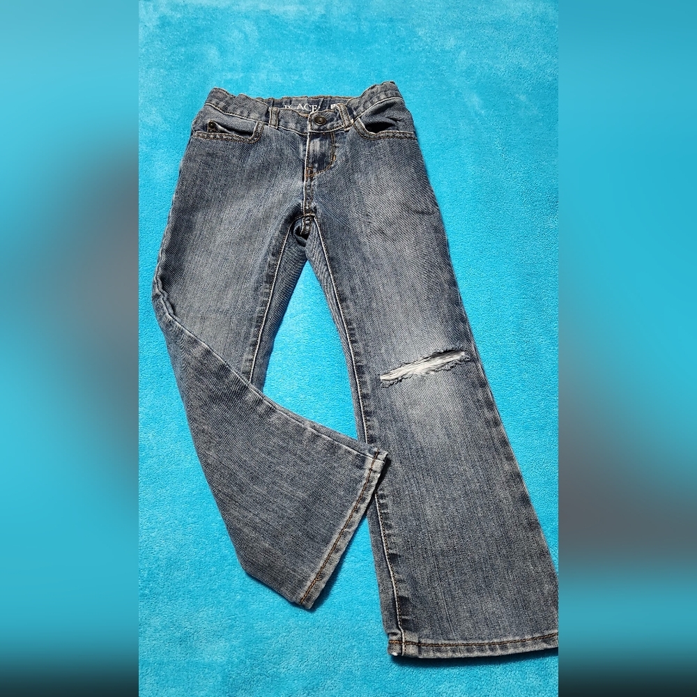 Children's Denim Jeans with Distressed Detail. Bootcut and adjustable waist.